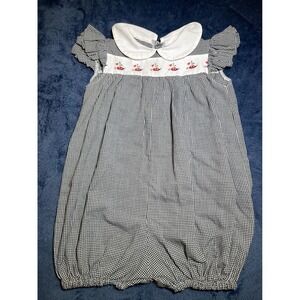 Sweet Impressions Gingham Ladybug Smocked Bubble Romper Peter Pan Collar‎ 24M